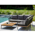 Hjørnesofa ute Freeport aluminium tau teak 212x212 cm forfra