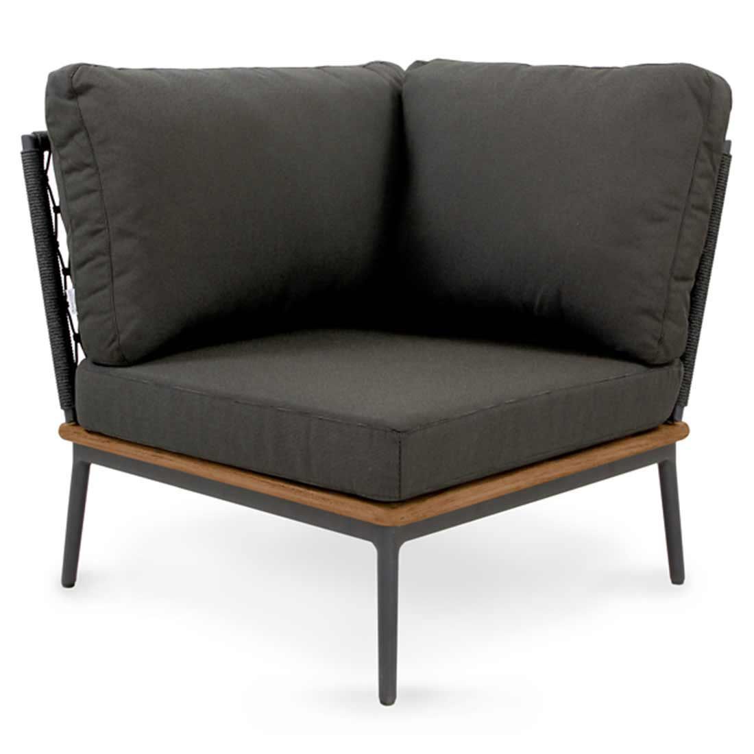 Hjørnesofa ute Freeport aluminium tau teak nærbilde stoff