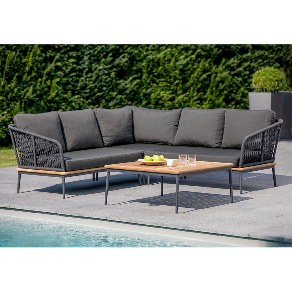 Hjørnesofa ute Freeport aluminium tau teak sideprofil