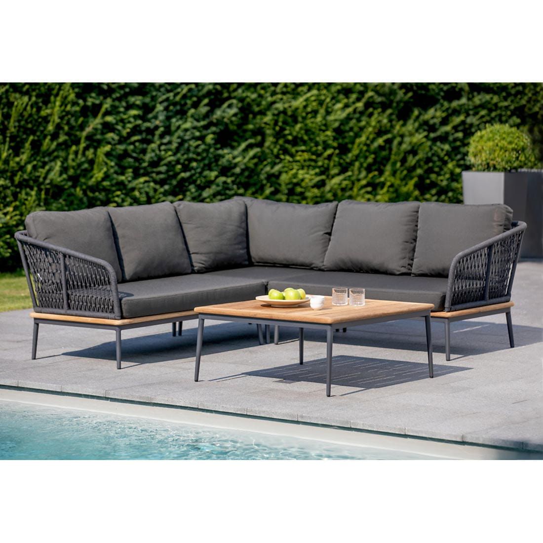 Hjørnesofa ute Freeport aluminium tau teak sideprofil