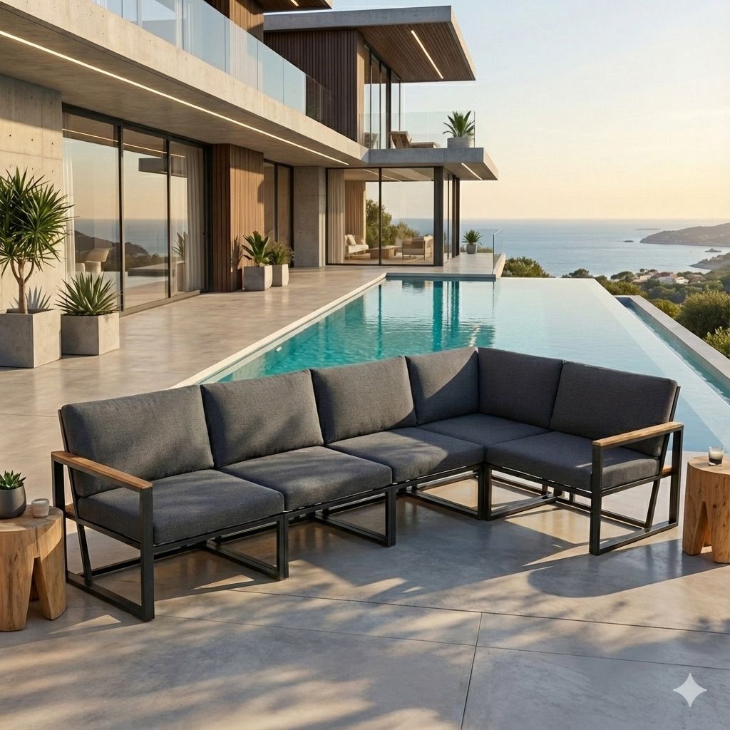 Hjørnesofa ute Havanna aluminium 294x150 cm - Sieger bakside