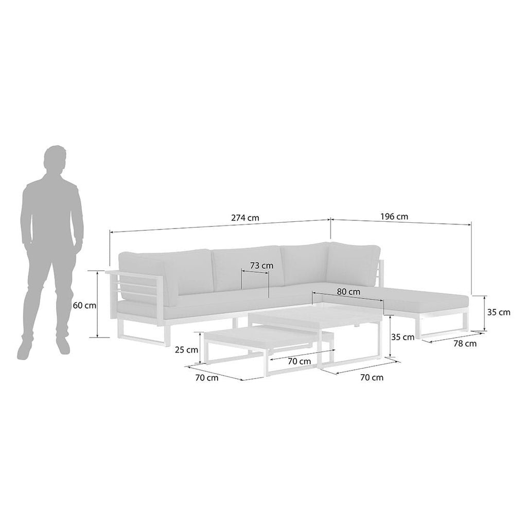 Hjørnesofa ute Hawaii med loungebord rustfritt stål/teak - OUTLIV detalj av stoff