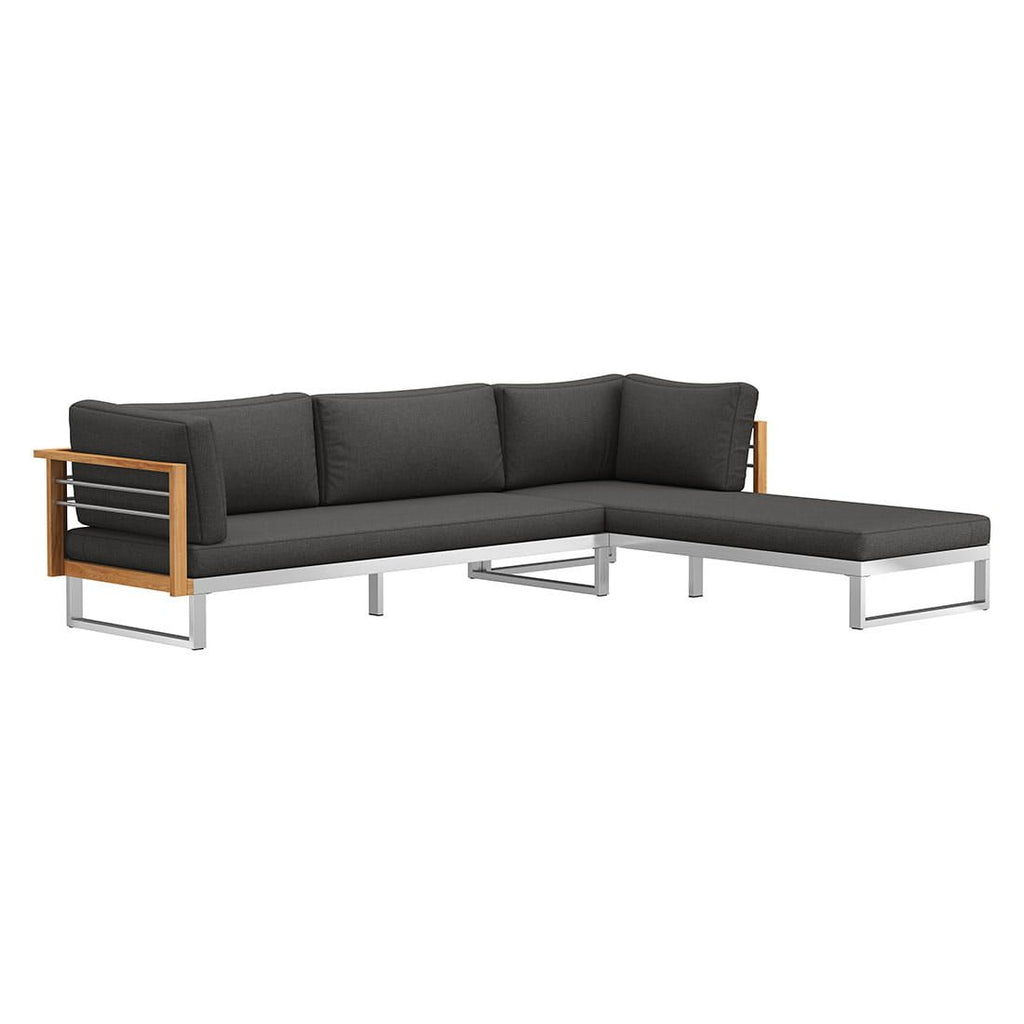Hjørnesofa ute Hawaii med loungebord rustfritt stål/teak - OUTLIV montert på terrasse