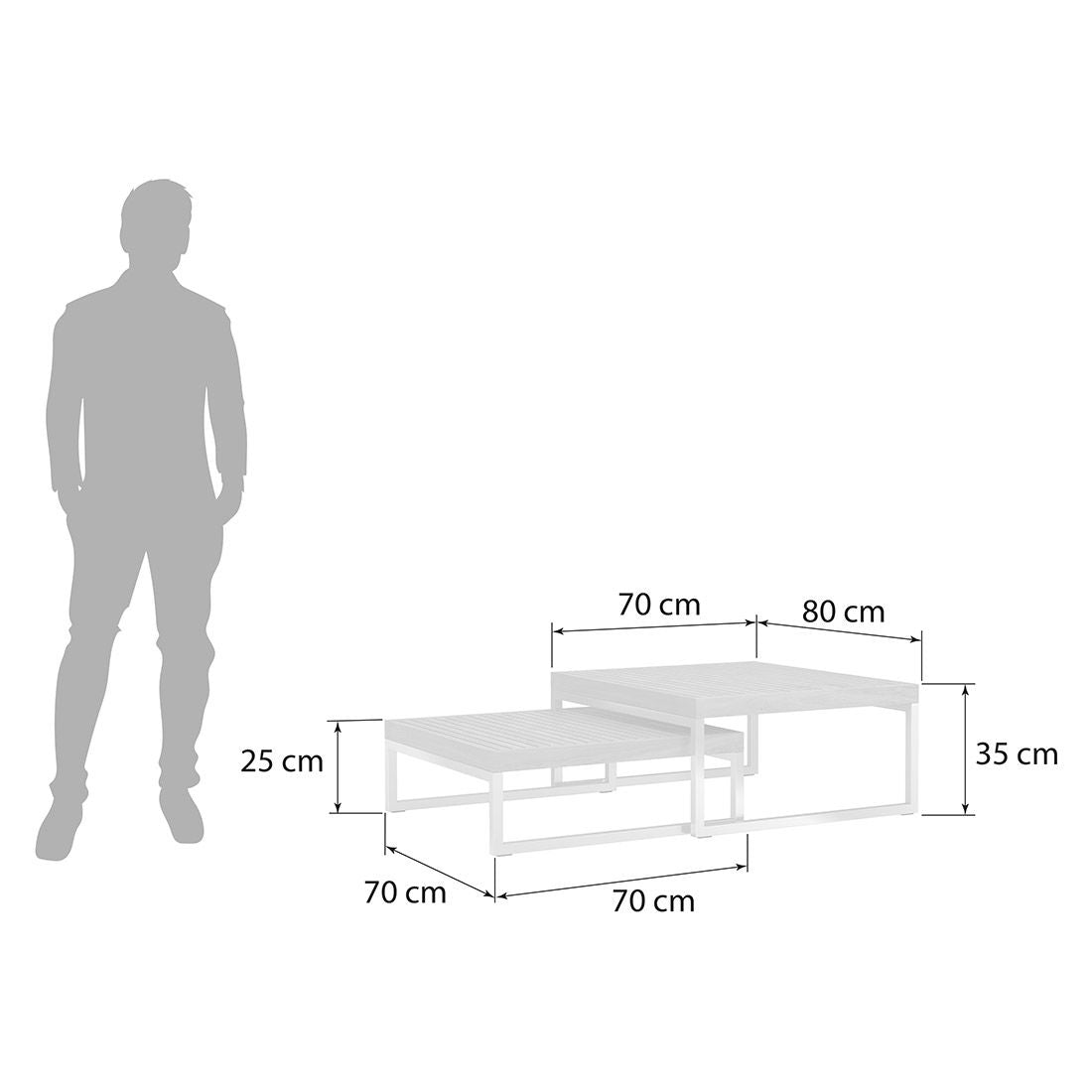 Hjørnesofa ute Hawaii med loungebord rustfritt stål/teak - OUTLIV armstøtte