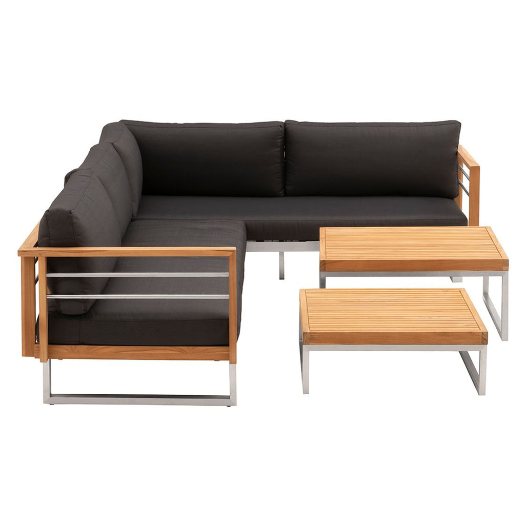 Hjørnesofa ute Hawaii med loungebord rustfritt stål montert på terrasse
