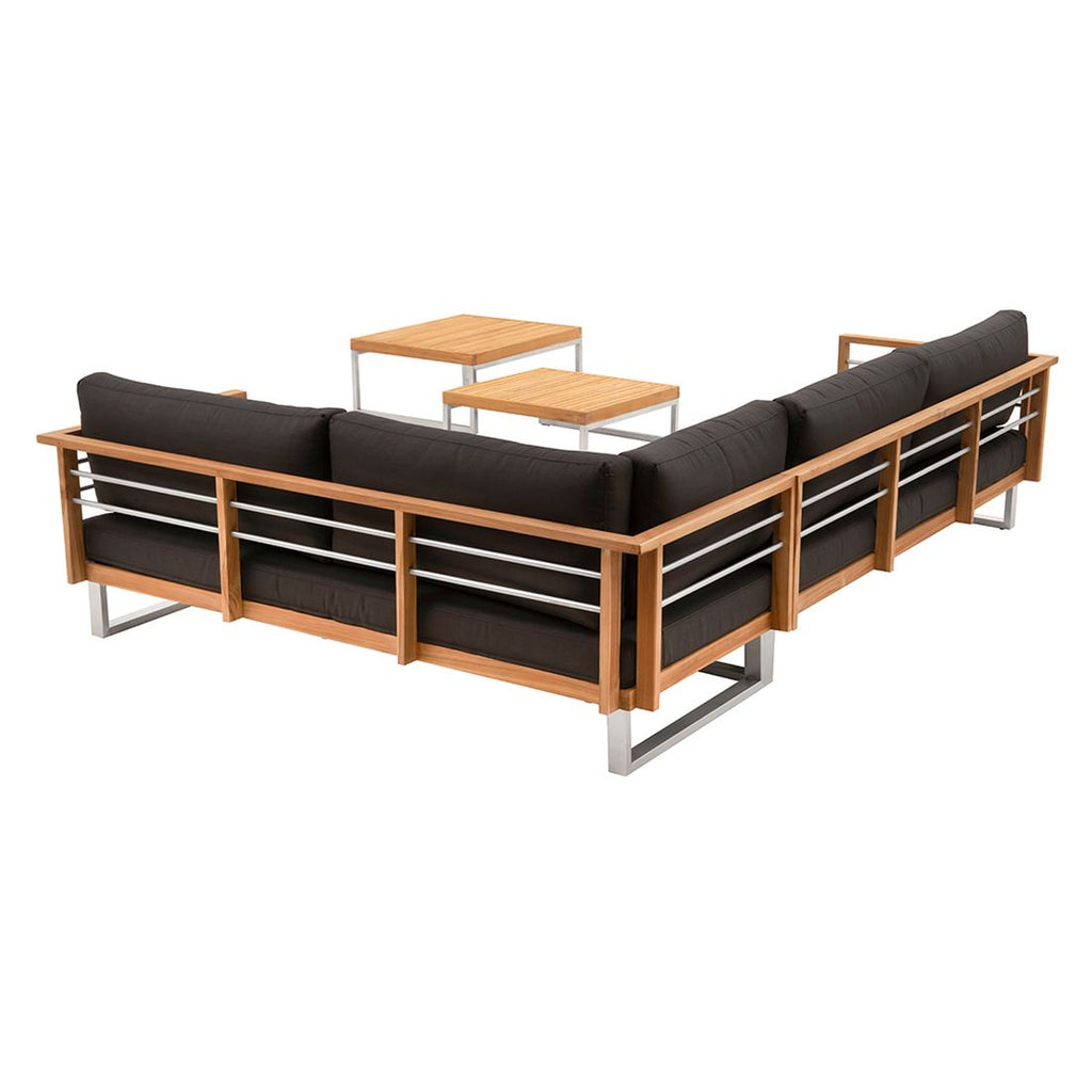Hjørnesofa ute Hawaii med loungebord rustfritt stål sidevisning