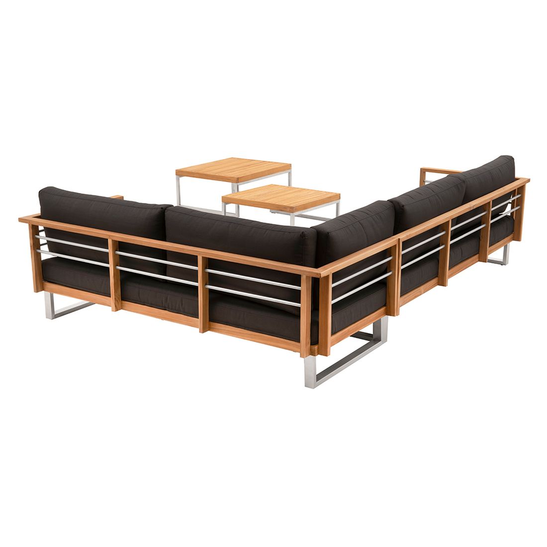 Hjørnesofa ute Hawaii med loungebord rustfritt stål sidevisning