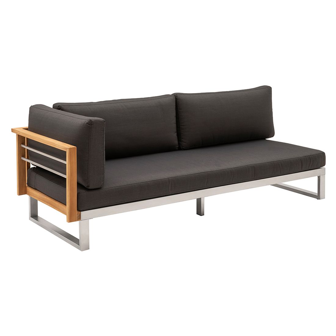 Hjørnesofa ute Hawaii med loungebord rustfritt stål oversikt