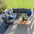 Hjørnesofa ute Ibiza med loungebord aluminium tau forfra