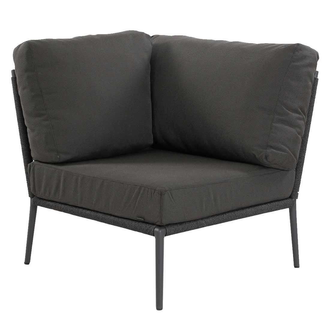 Montert Hjørnesofa ute Ibiza med loungebord aluminium tau på terrasse