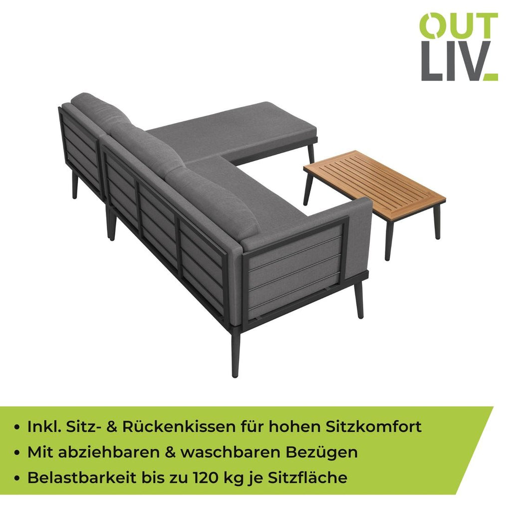 Hjørnesofa ute India med loungebord stål/polypropylen - OUTLIV.