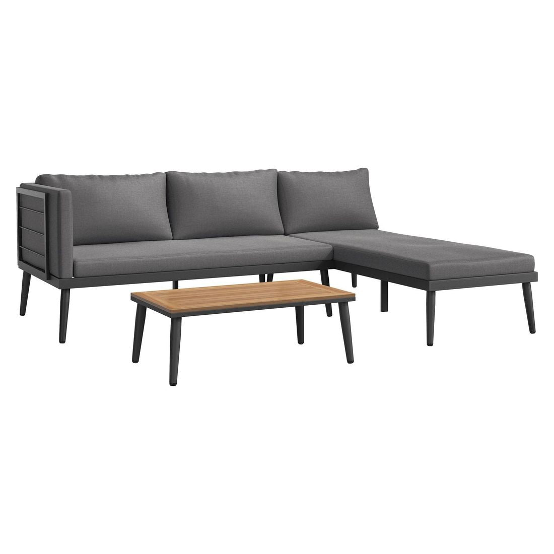 Hjørnesofa ute India med loungebord stål/polypropylen bakside