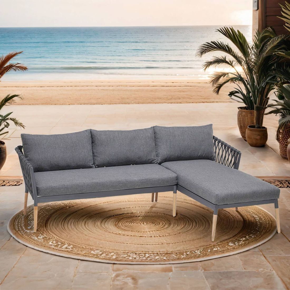 Hjørnesofa ute Ipanema aluminium tau olefin LifestyleGarden forfra