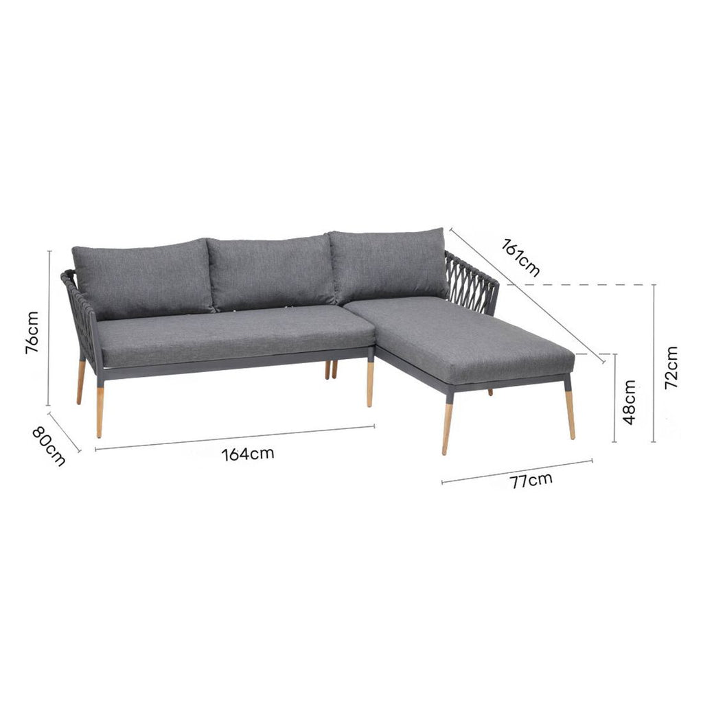 Detalj av stoff på Hjørnesofa ute Ipanema aluminium tau olefin LifestyleGarden