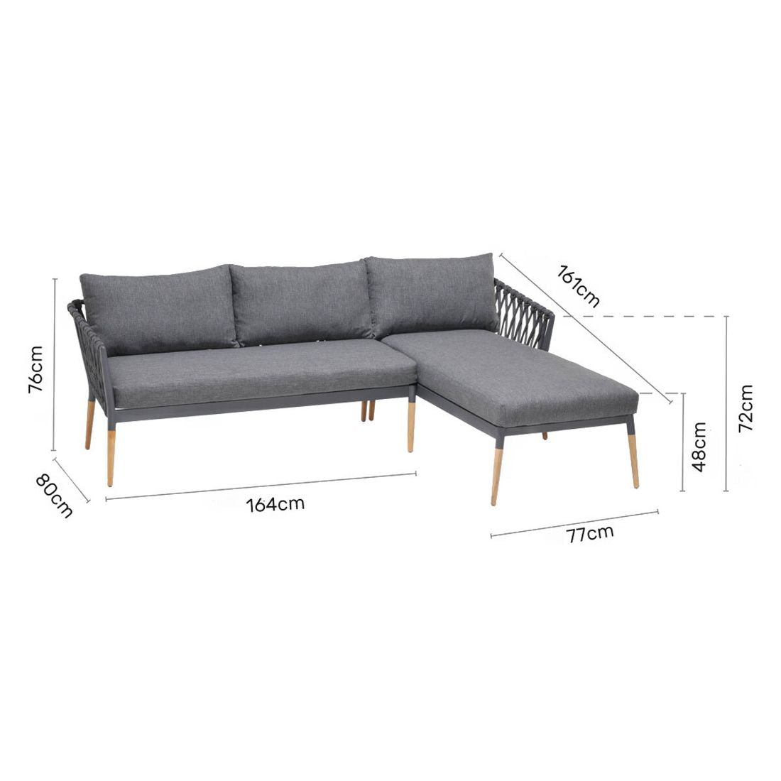 Detalj av stoff på Hjørnesofa ute Ipanema aluminium tau olefin LifestyleGarden