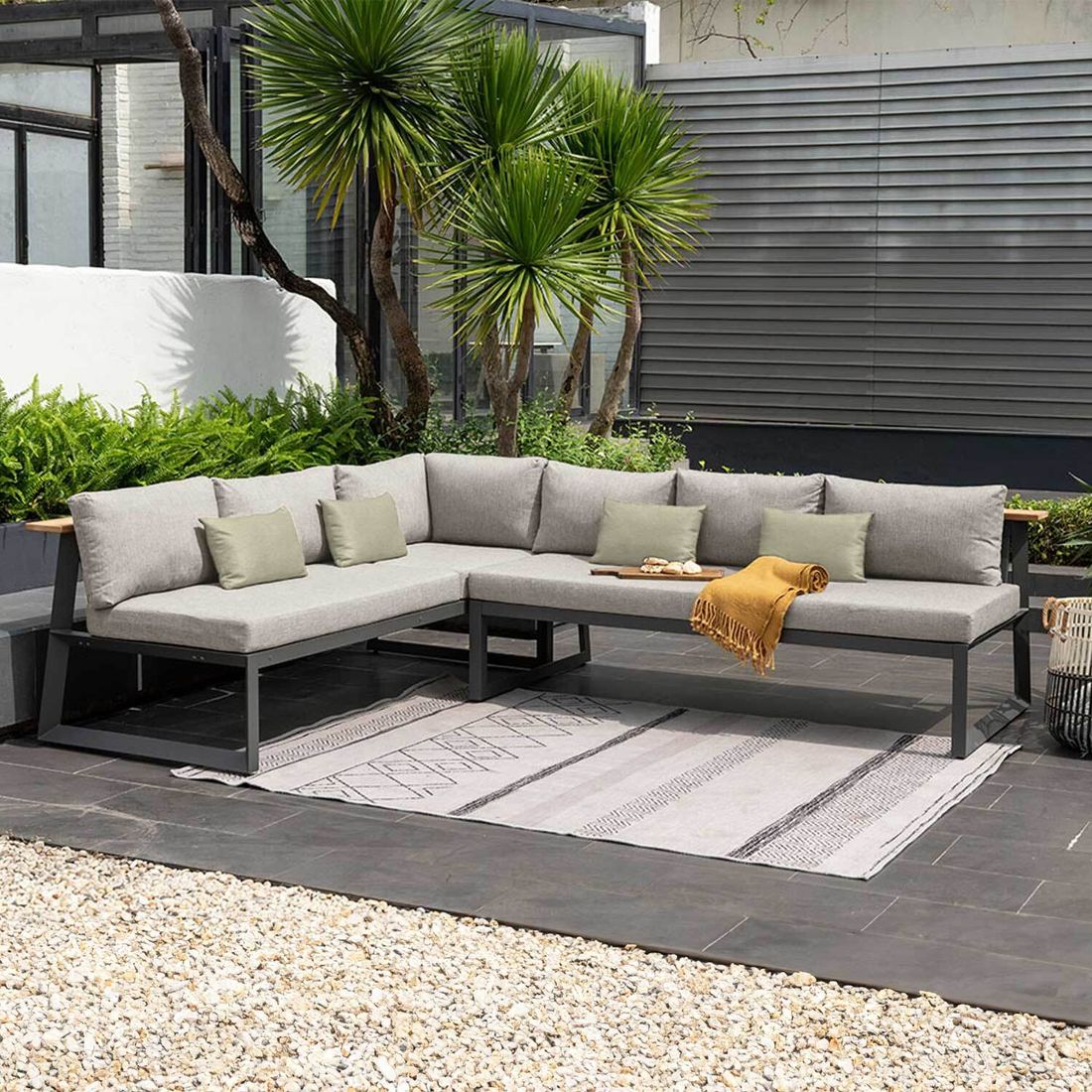 Hjørnesofa ute Jimmy 200x289 cm aluminium/olefin forfra