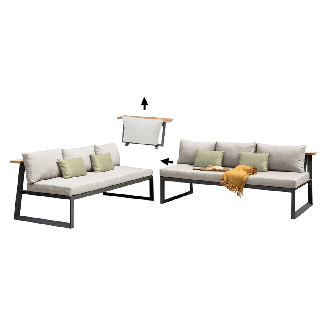 Hjørnesofa ute Jimmy 200x289 cm aluminium/olefin nærbilde av ramme