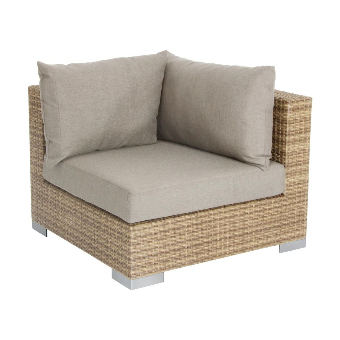 Hjørnesofa ute Jubi 261x261 cm polyrotting flettverk detalj av aluminiumramme