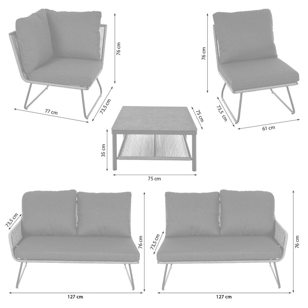 Detalj av flettverk på Hjørnesofa ute Kansas med loungebord aluminium/flettverk