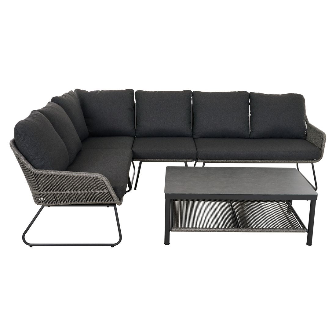 Detalj av flettverk på Hjørnesofa ute Kansas med loungebord