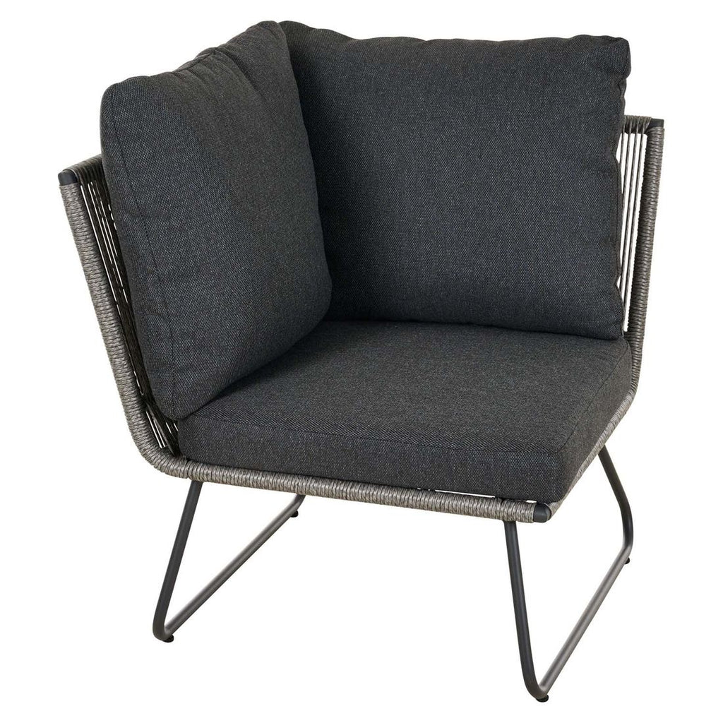Montert Hjørnesofa ute Kansas med loungebord aluminium/flettverk på terrasse