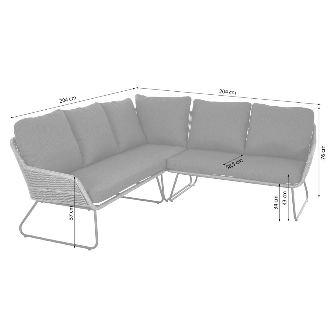 Montert Hjørnesofa ute Kansas aluminium/flettverk 204x204 cm - Siena Garden på terrasse