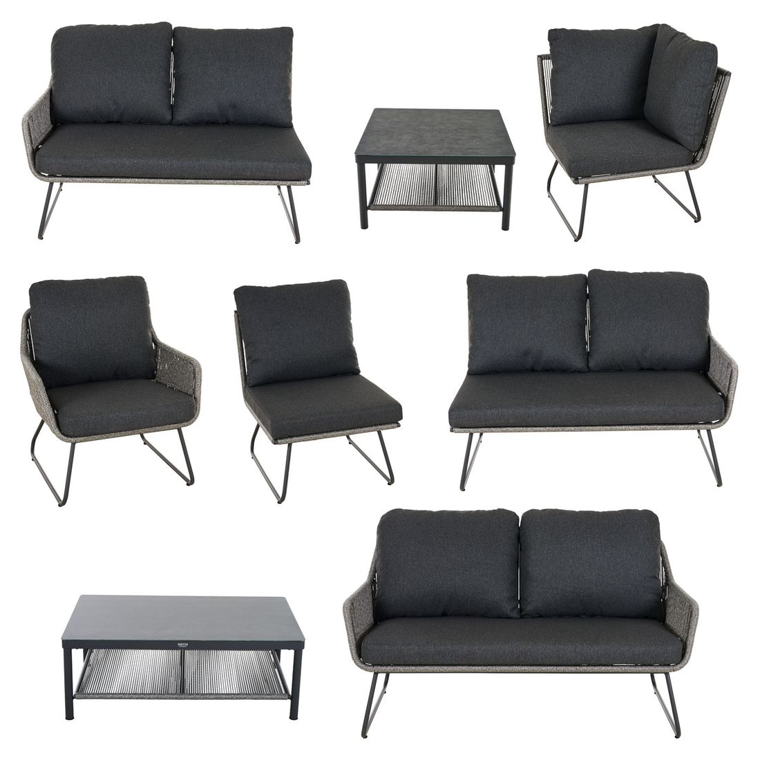 Bakside av Hjørnesofa ute Kansas med loungebord i aluminium og flettverk