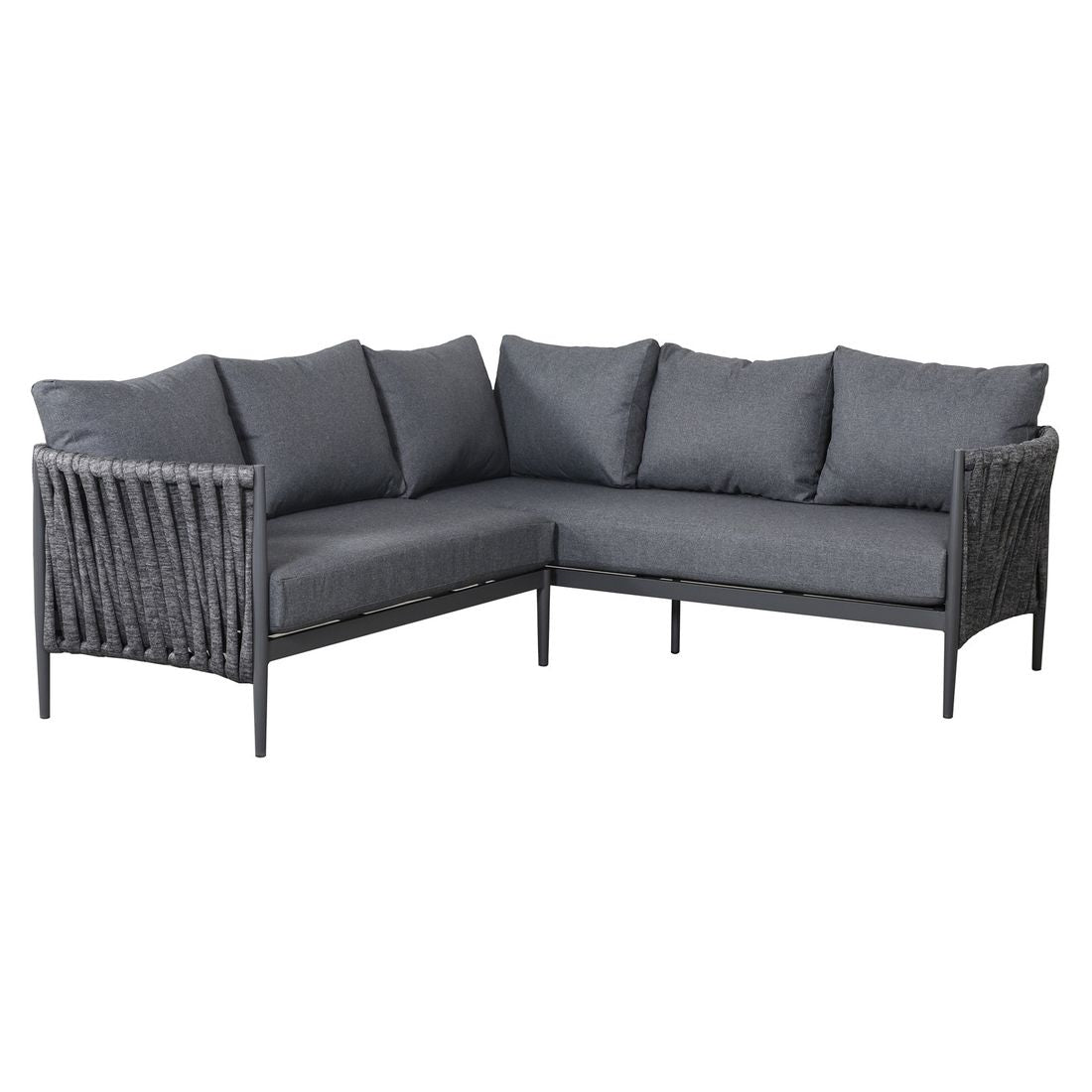 Nærbilde av pute og stoff på Hjørnesofa ute Lena aluminium tau olefin 217x207 cm