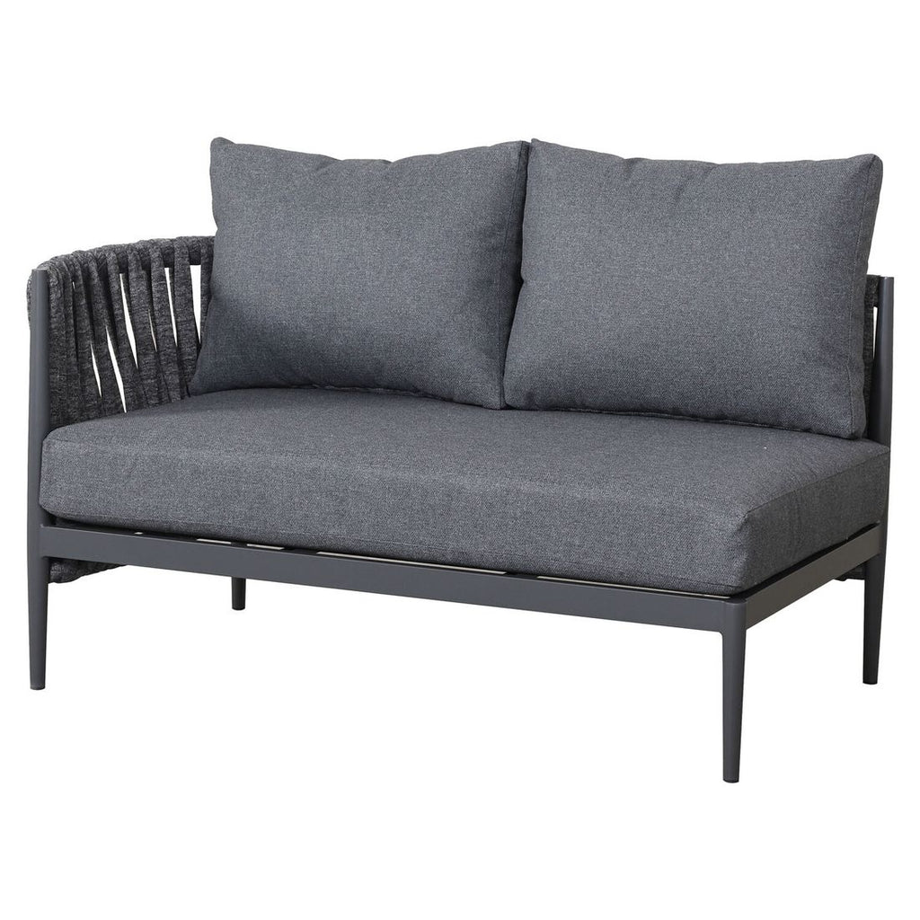 Oversikt av bord med glasskeramikk på Hjørnesofa ute Lena aluminium tau olefin 217x207 cm