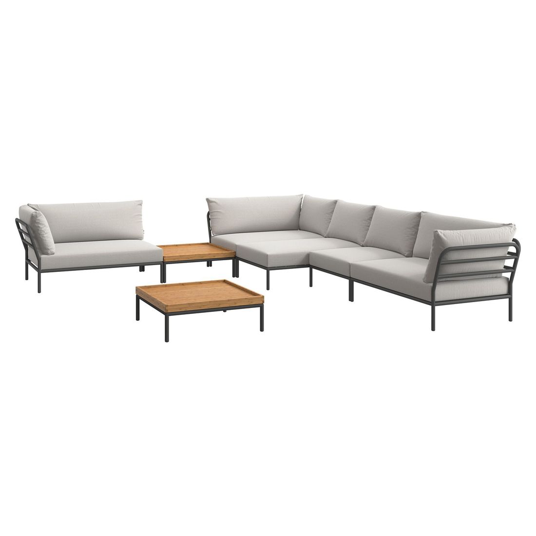 Montert Hjørnesofa ute Level 2 med loungebord aluminium/Sunbrella - Houe på terrasse