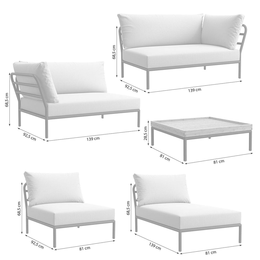 Nærbilde av Sunbrella stoff på Hjørnesofa ute Level 2 med loungebord aluminium/Sunbrella - Houe