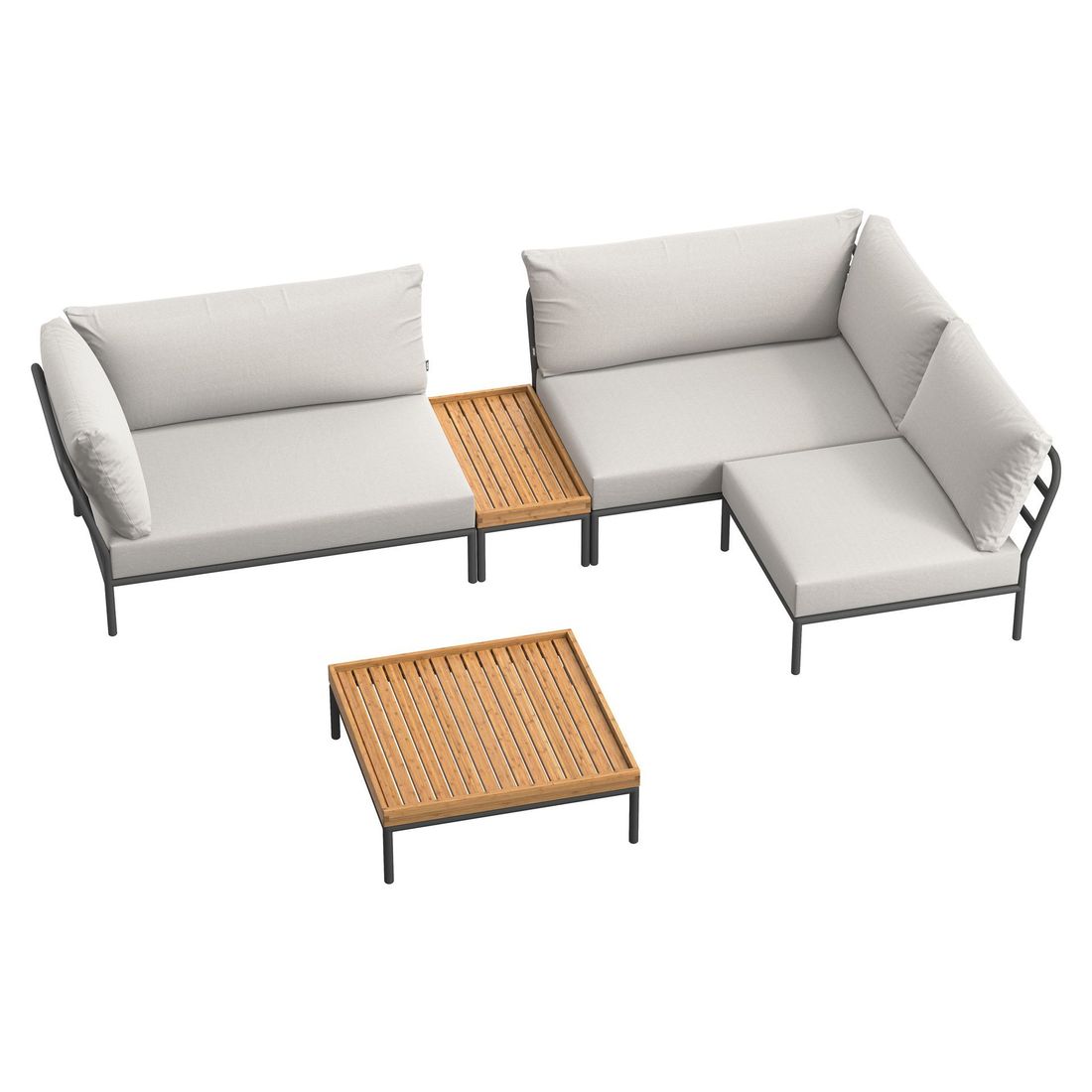 Detalj av bordplate i bambus på Hjørnesofa ute Level 2 med loungebord aluminium/Sunbrella - Houe