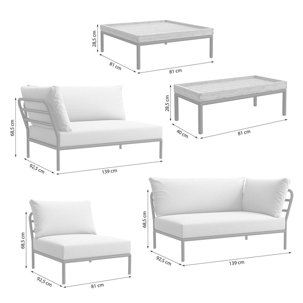 Montert Hjørnesofa ute Level 2 med loungebord aluminium/Sunbrella - Houe i uterom