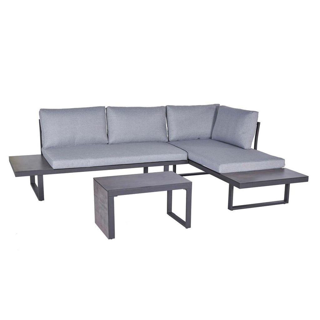 Hjørnesofa ute Leyaro med loungebord aluminium HPL bakside