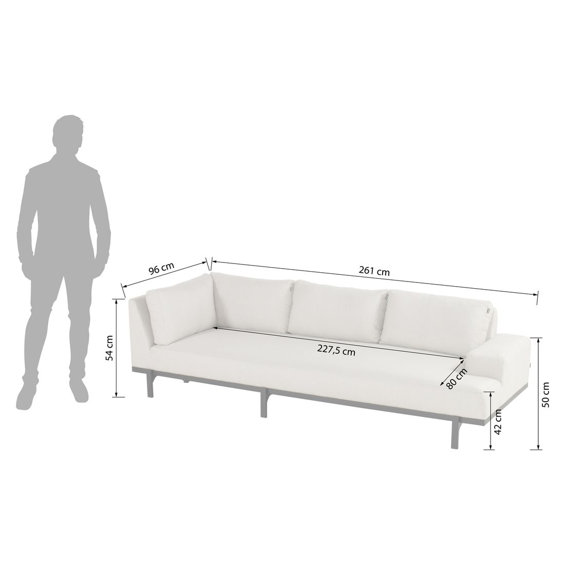 Montert Hjørnesofa ute Lucas med loungebord aluminium Sunbrella på terrasse