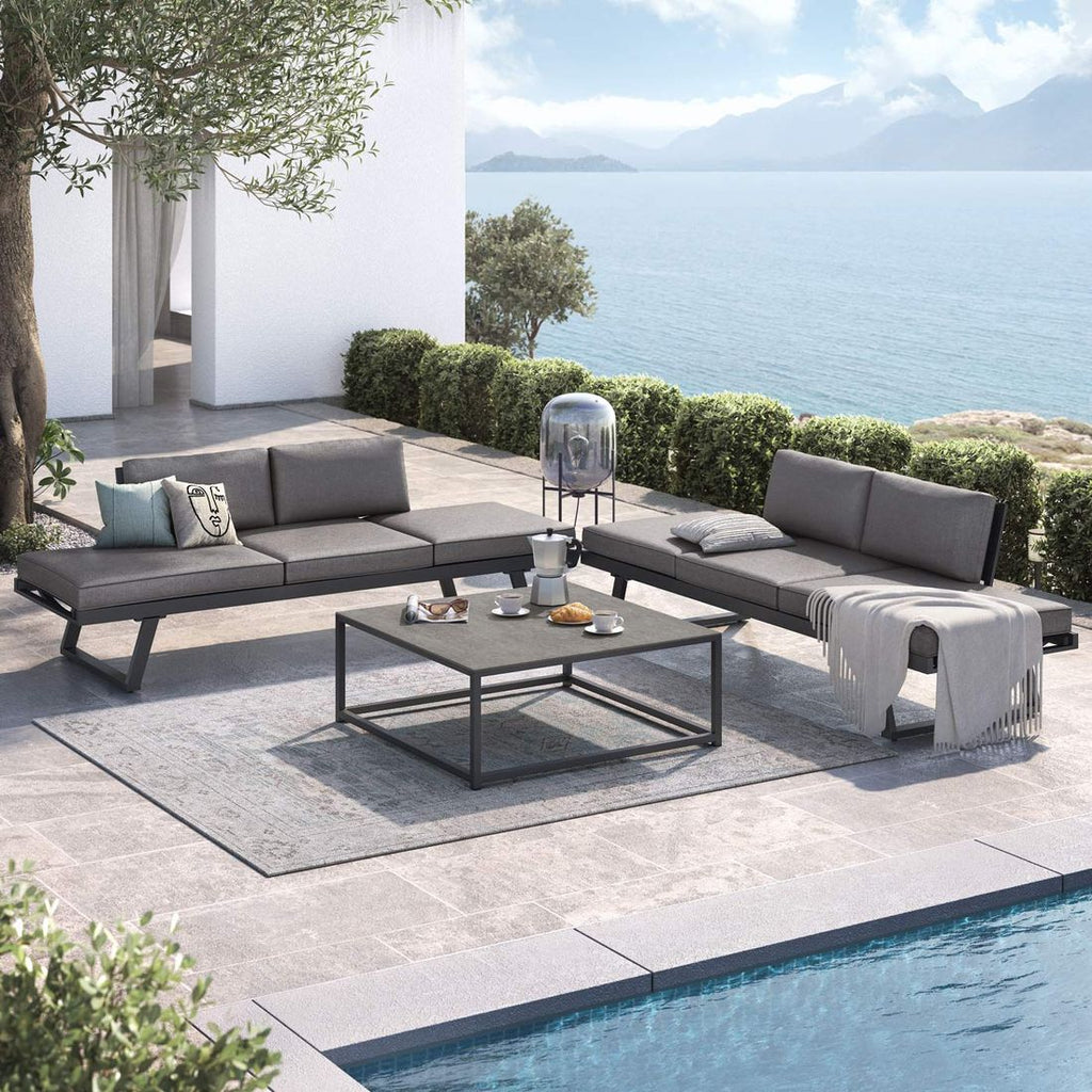 Hjørnesofa ute Lucca aluminium/keramikk 274x274 cm - OUTLIV forfra