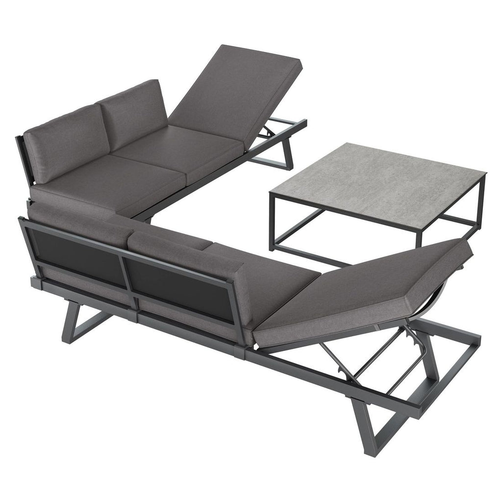 Montert Hjørnesofa ute Lucca aluminium/keramikk 274x274 cm - OUTLIV på terrasse