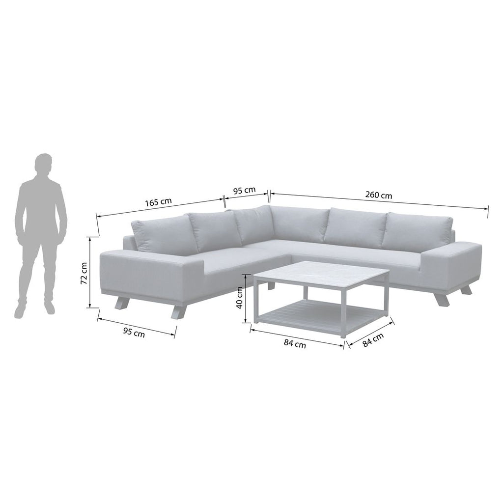 Detalj av bordplate i Sinterstone på Hjørnesofa ute Madagaskar med loungebord aluminium 260x260 cm - OUTLIV
