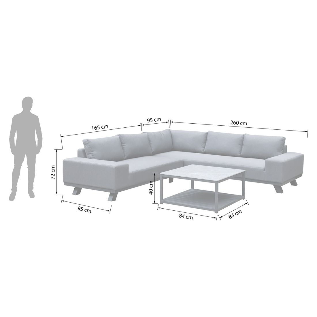 Detalj av bordplate i Sinterstone på Hjørnesofa ute Madagaskar med loungebord aluminium 260x260 cm - OUTLIV