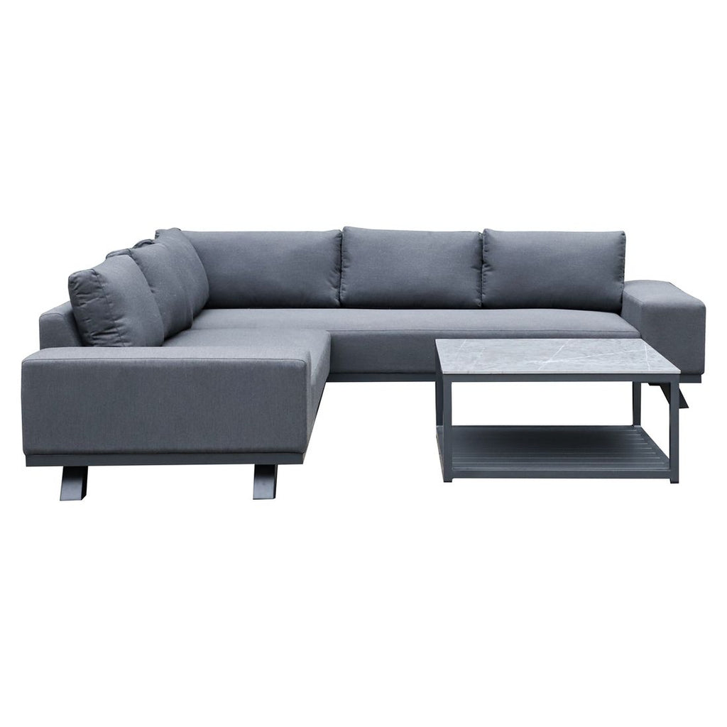 Montert Hjørnesofa ute Madagaskar med loungebord aluminium 260x260 cm - OUTLIV i hage