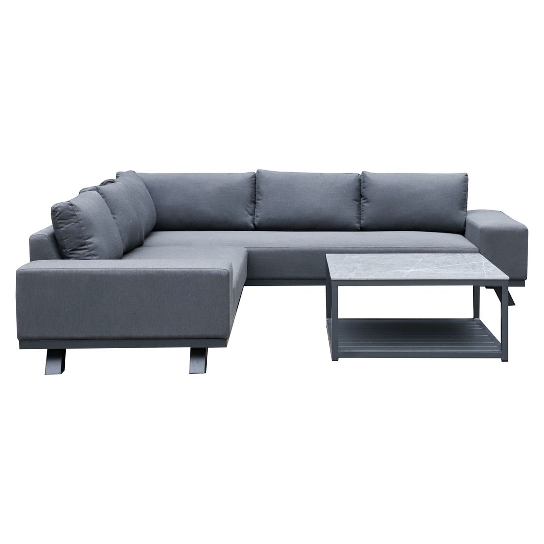 Montert Hjørnesofa ute Madagaskar med loungebord aluminium 260x260 cm - OUTLIV i hage