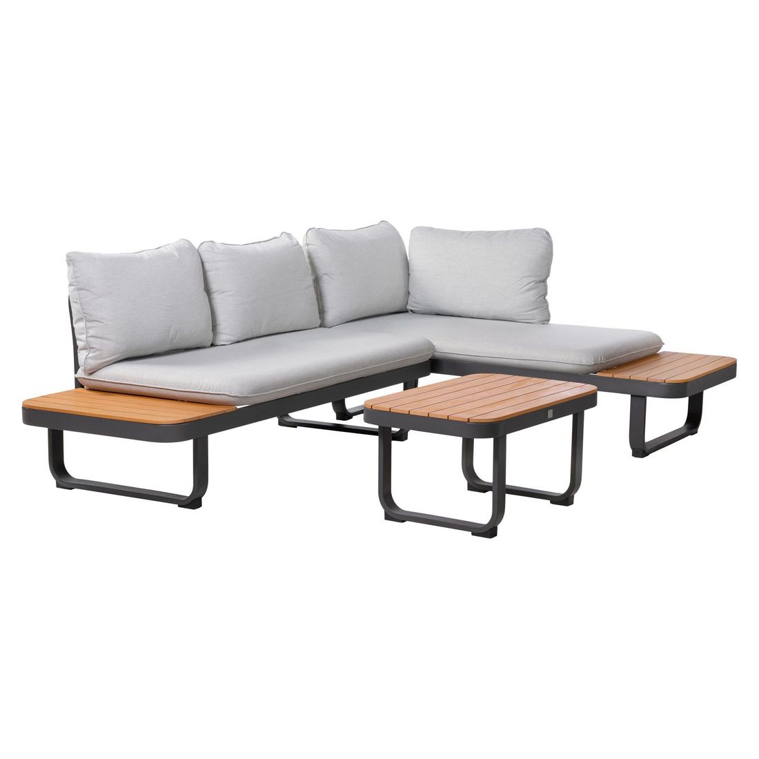 Hjørnesofa ute Madagaskar aluminium akasie 253x175 cm - OUTLIV bakside