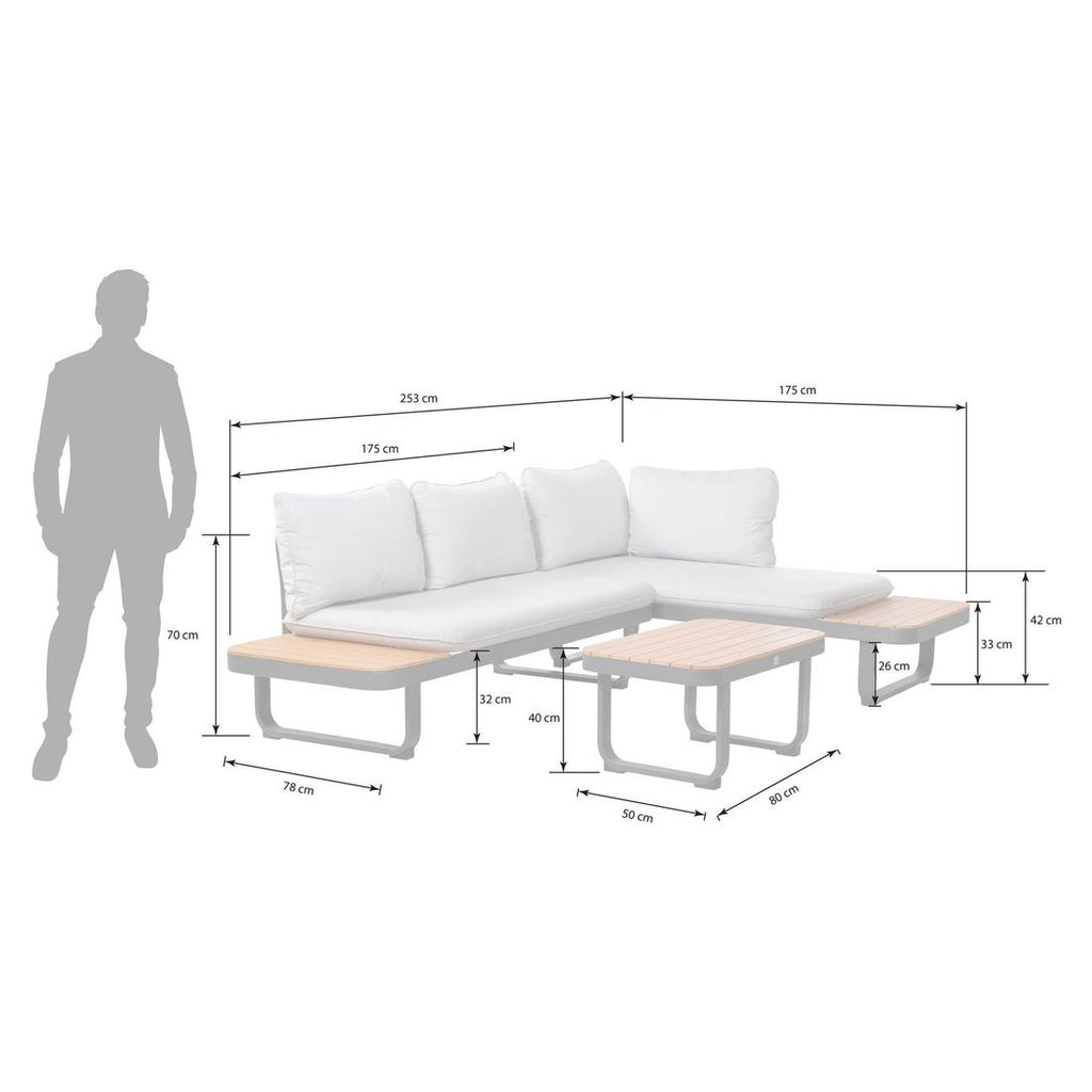 Detalj av aluminium ramme på Hjørnesofa ute Madagaskar aluminium akasie 253x175 cm - OUTLIV