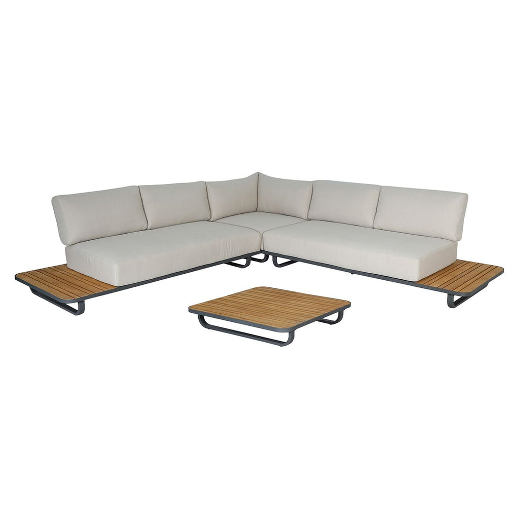Hjørnesofa ute Malibu med loungebord aluminium 187x187 cm bakside