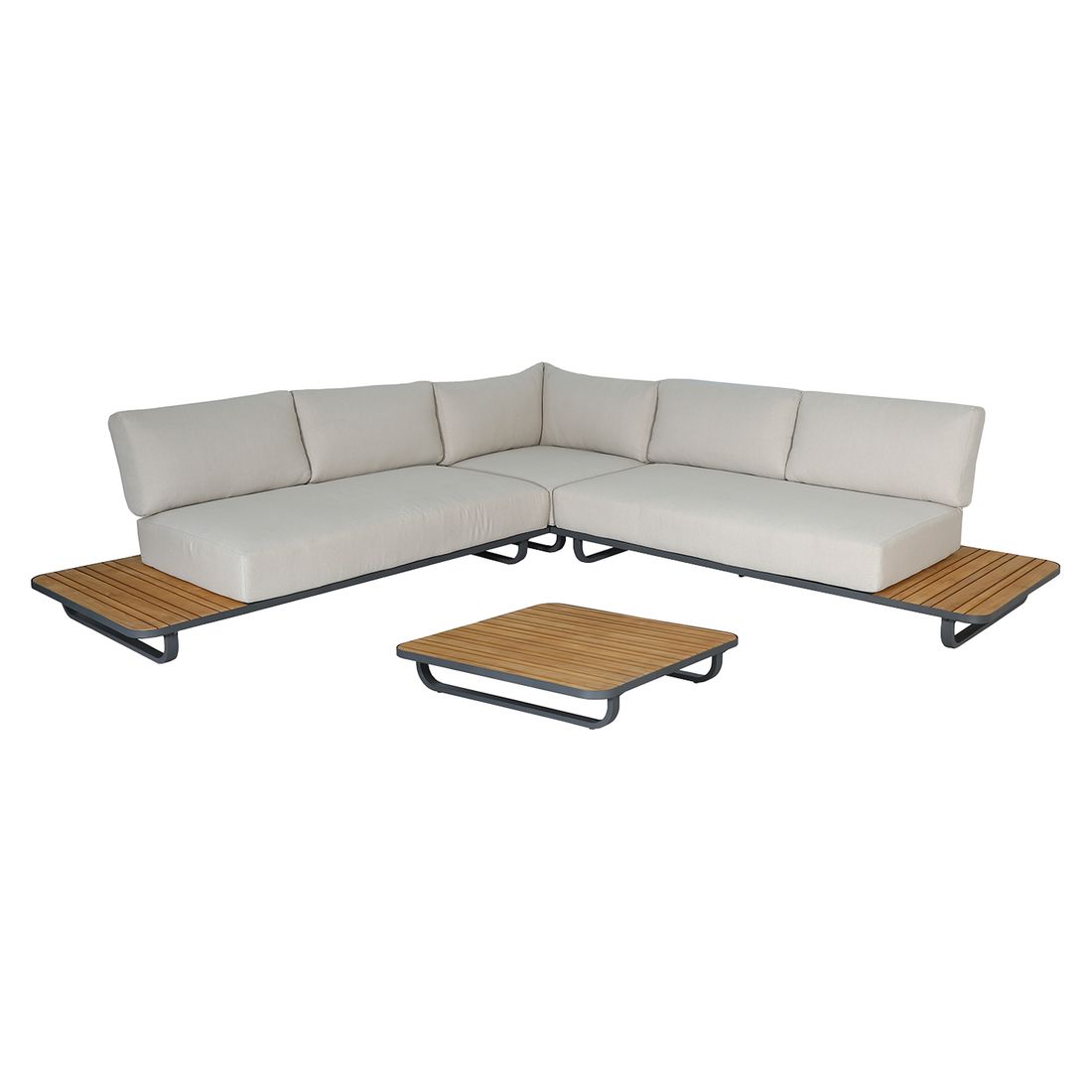 Hjørnesofa ute Malibu med loungebord aluminium 187x187 cm bakside