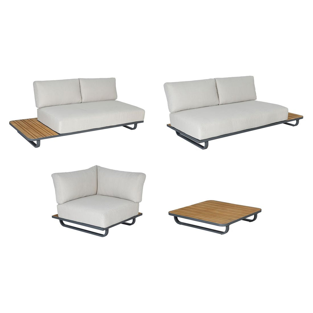 Detalj av stoff og aluminium i Hjørnesofa ute Malibu med loungebord aluminium 187x187 cm