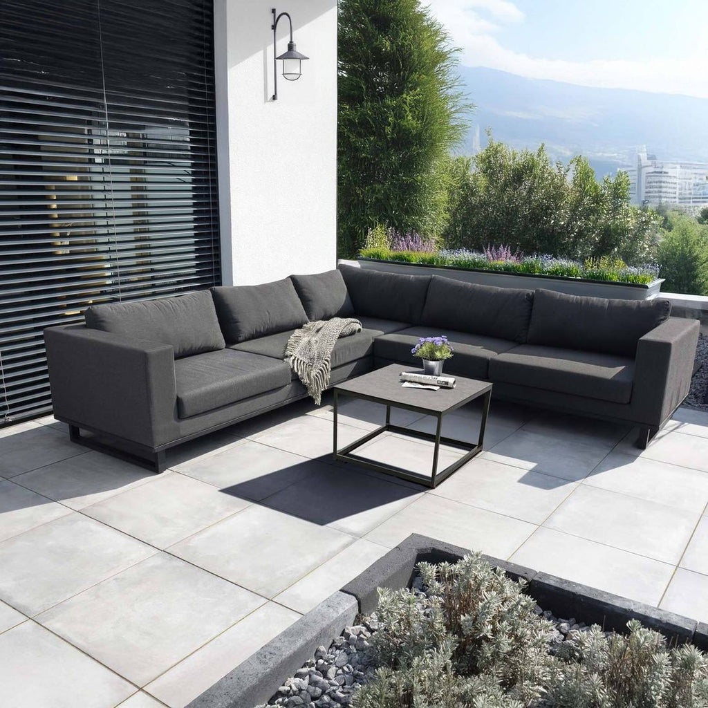 Oversikt av Hjørnesofa ute Miami aluminium/Sunbrella 290x290 cm