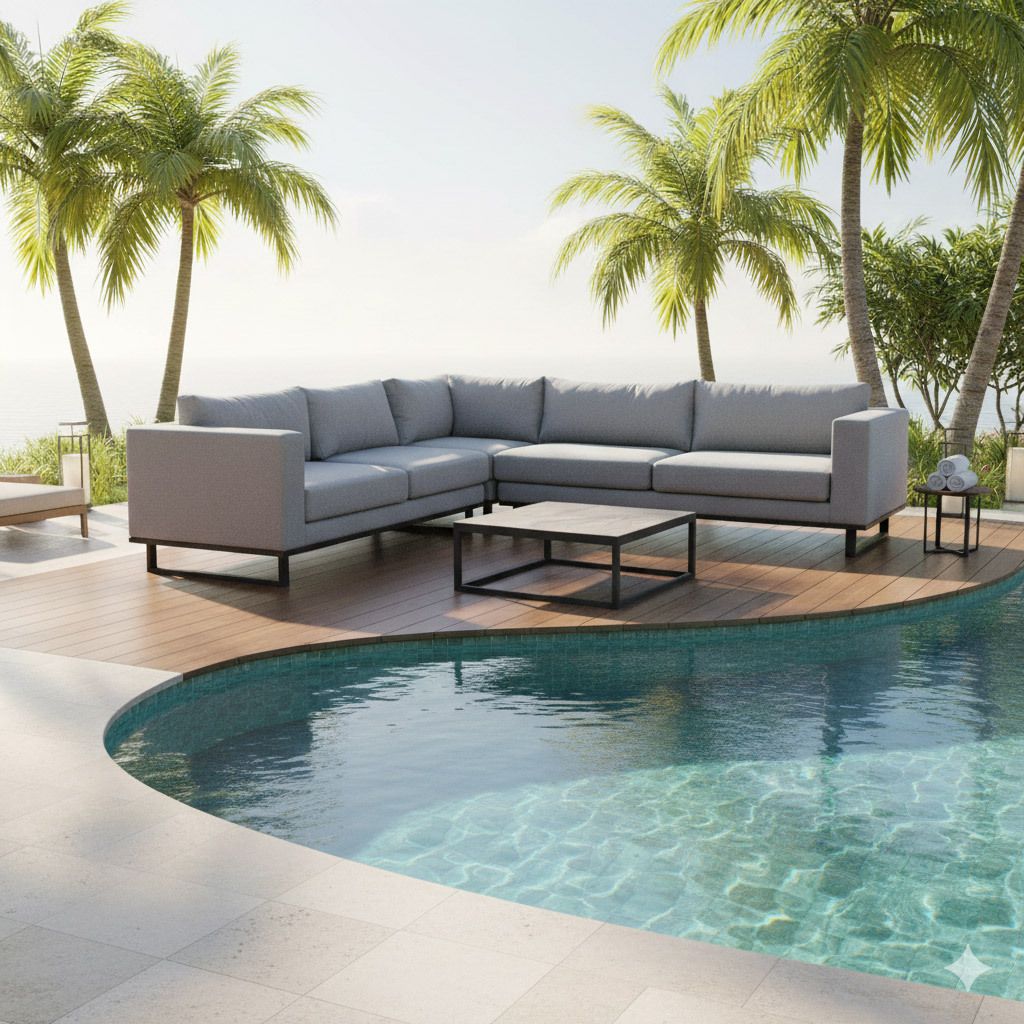 Hjørnesofa ute Miami med loungebord aluminium sett forfra