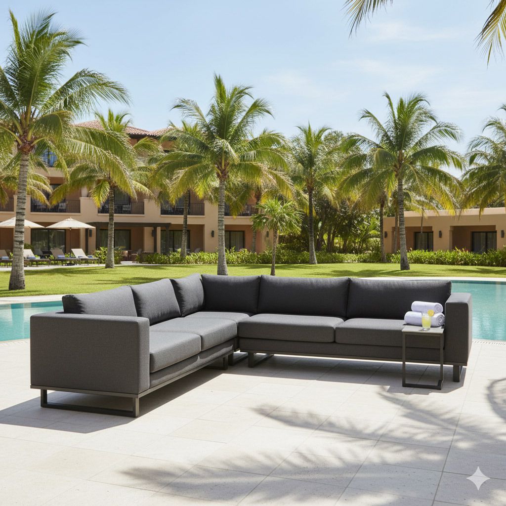 Hjørnesofa ute Miami Sunbrella 290x290 cm - OUTLIV forfra