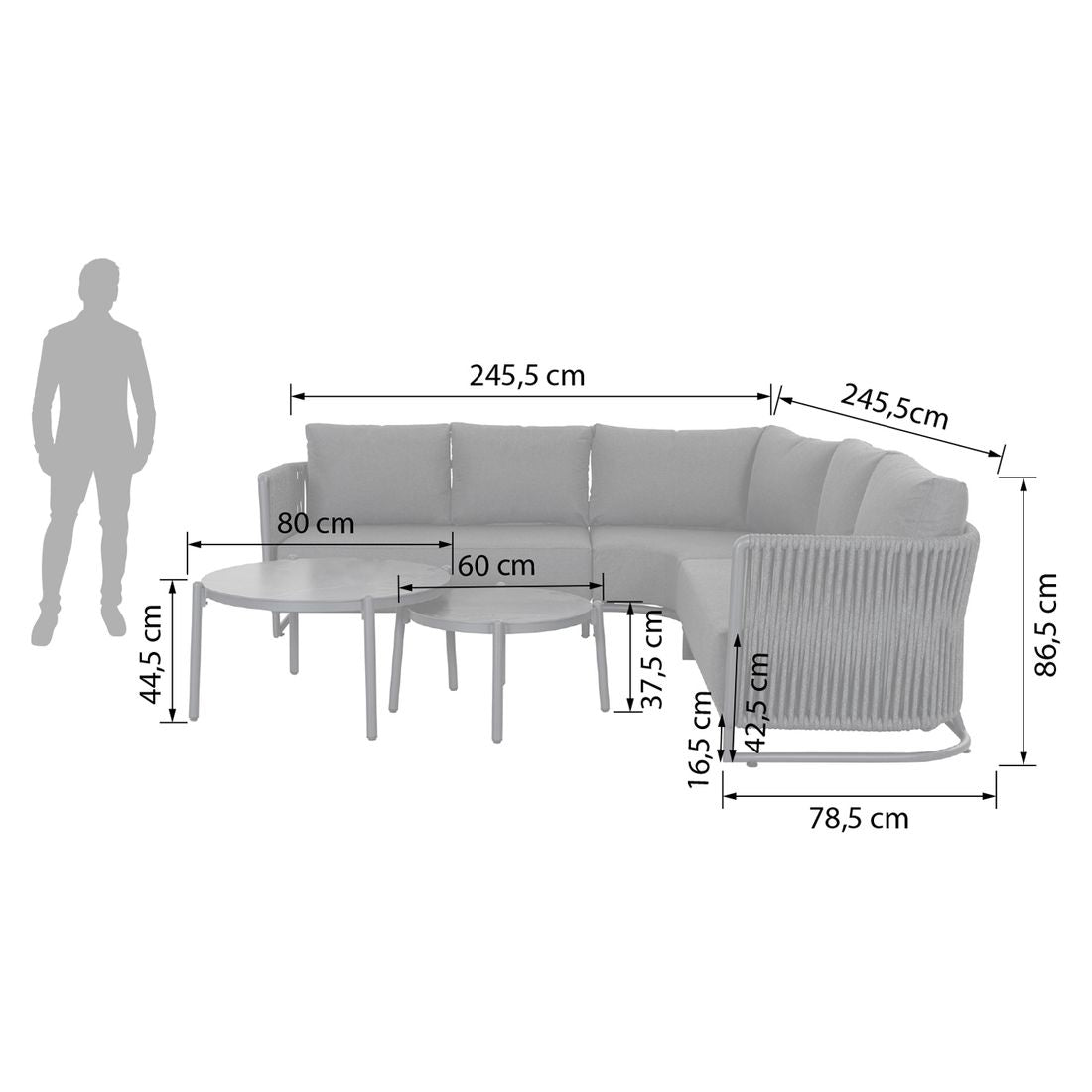 Detalj av Rope fletting på Hjørnesofa ute Modena aluminium tau keramikk - OUTLIV